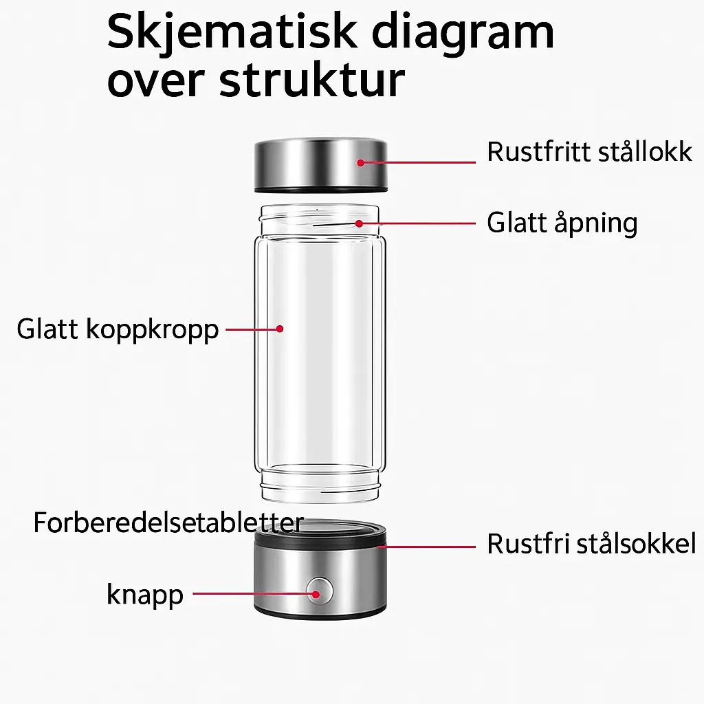 Smartflasken H2 hydrogenrik vannflaske med elektrolyse-teknologi
