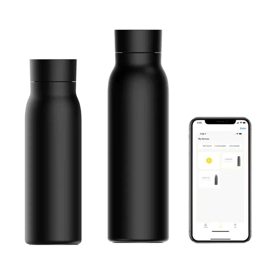 Smart drikkeflaske med temperaturdisplay og innebygd drikkealarm