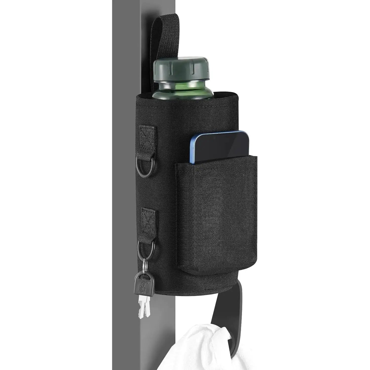 Magnetisk og vanntett trenings- og yogabag laget i Oxford-materiale, designet for 40 oz flasker. Vises i flere farger og brukes både til trening, yoga og utendørsaktiviteter.