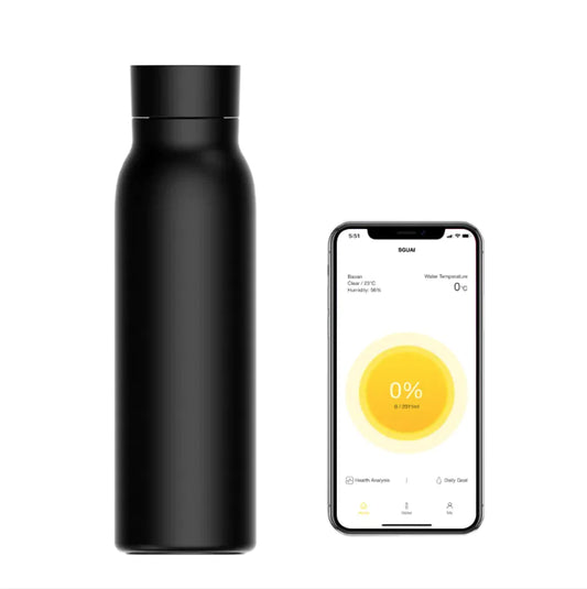 Smart drikkeflaske med temperaturdisplay og innebygd drikkealarm