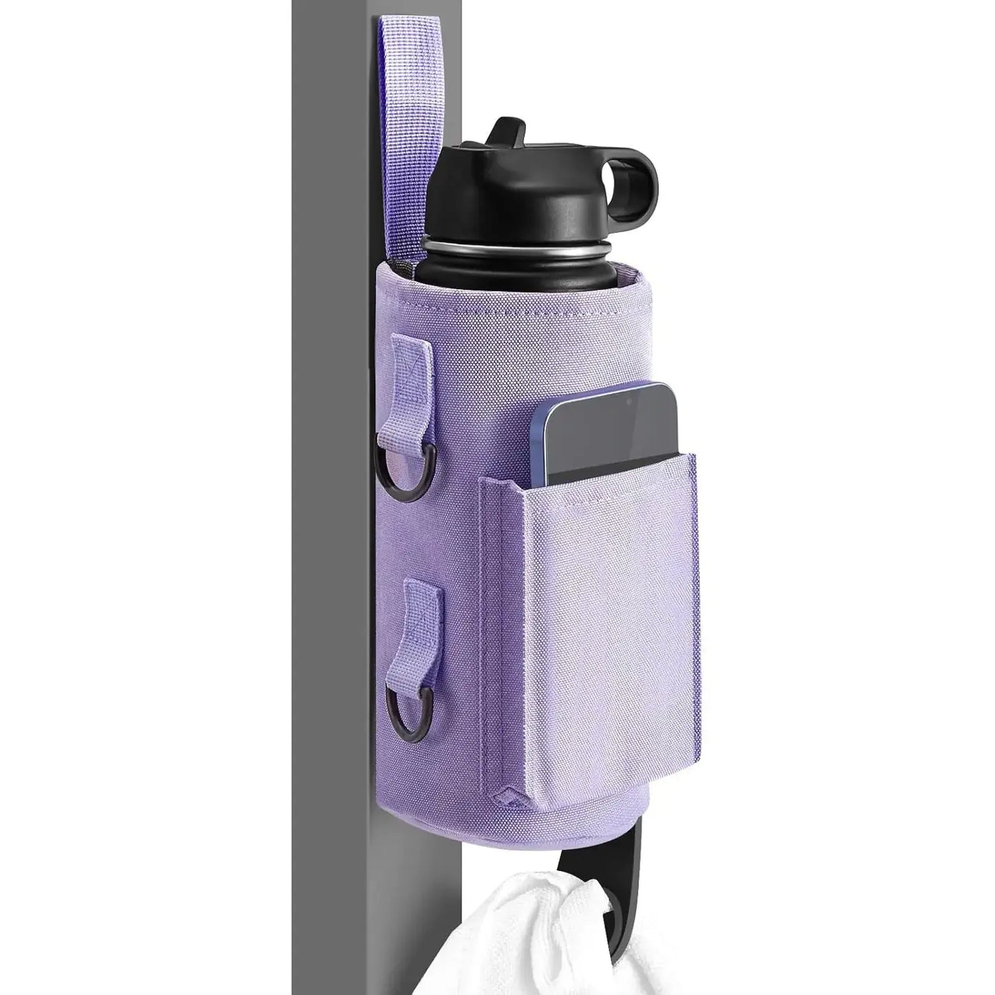 Magnetisk og vanntett trenings- og yogabag laget i Oxford-materiale, designet for 40 oz flasker. Vises i flere farger og brukes både til trening, yoga og utendørsaktiviteter.