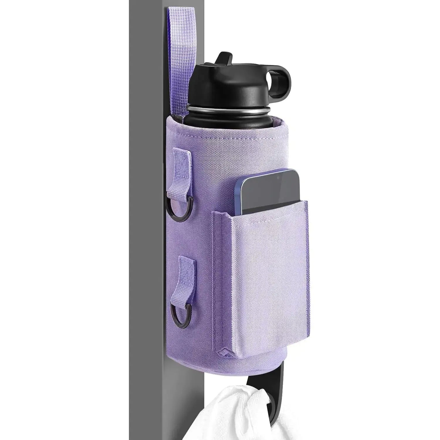 Magnetisk og vanntett trenings- og yogabag laget i Oxford-materiale, designet for 40 oz flasker. Vises i flere farger og brukes både til trening, yoga og utendørsaktiviteter.